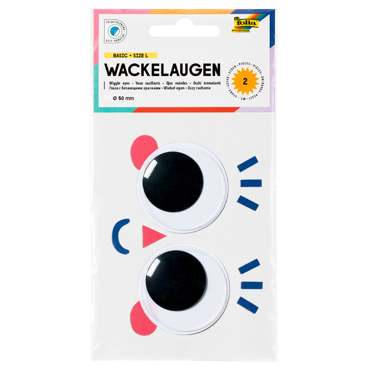 Wackelaugen Gre L, selbstklebend,  50mm, 2 Stck
