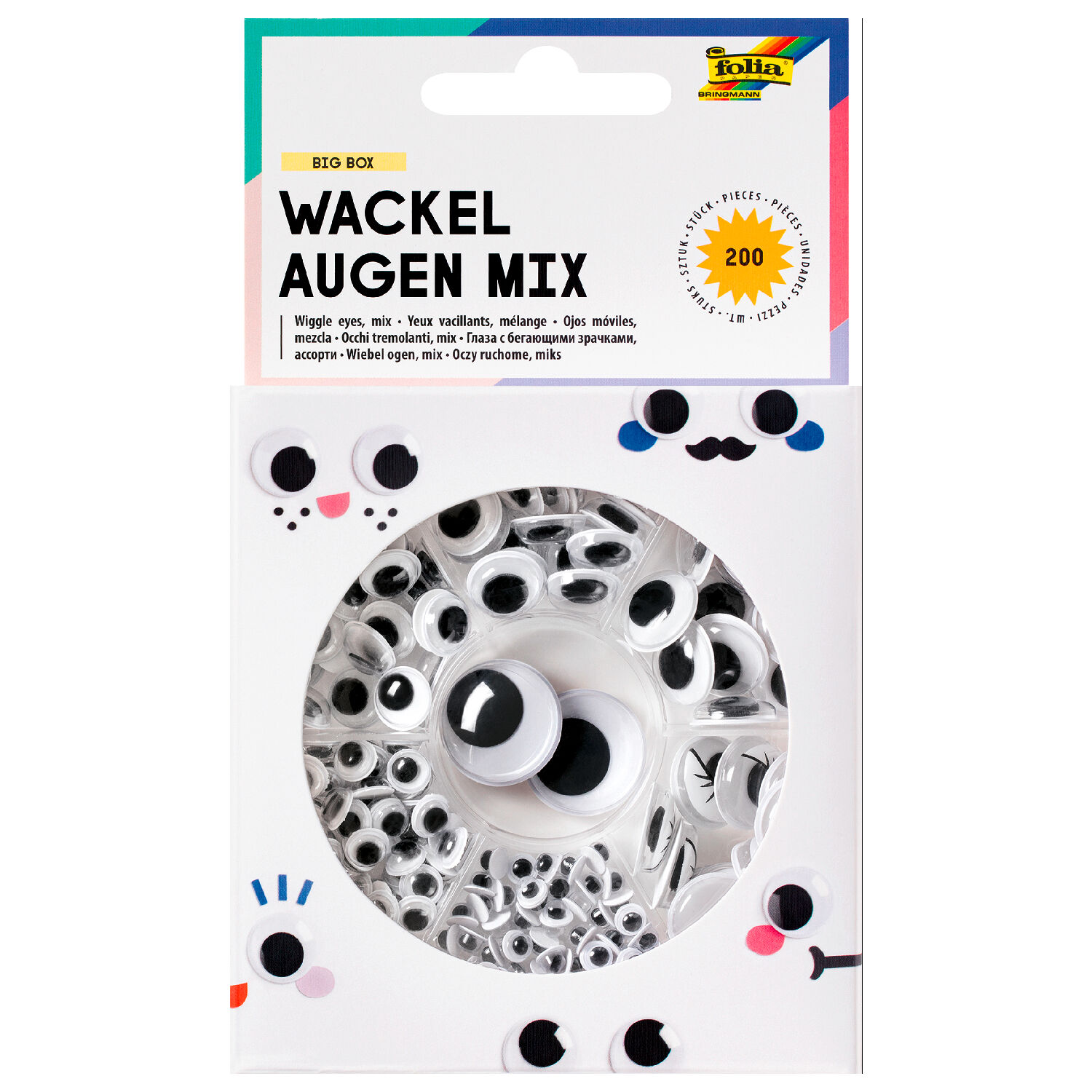 Wackelaugen Big Box, ca. 200 Stck, selbstklebend, sortiert