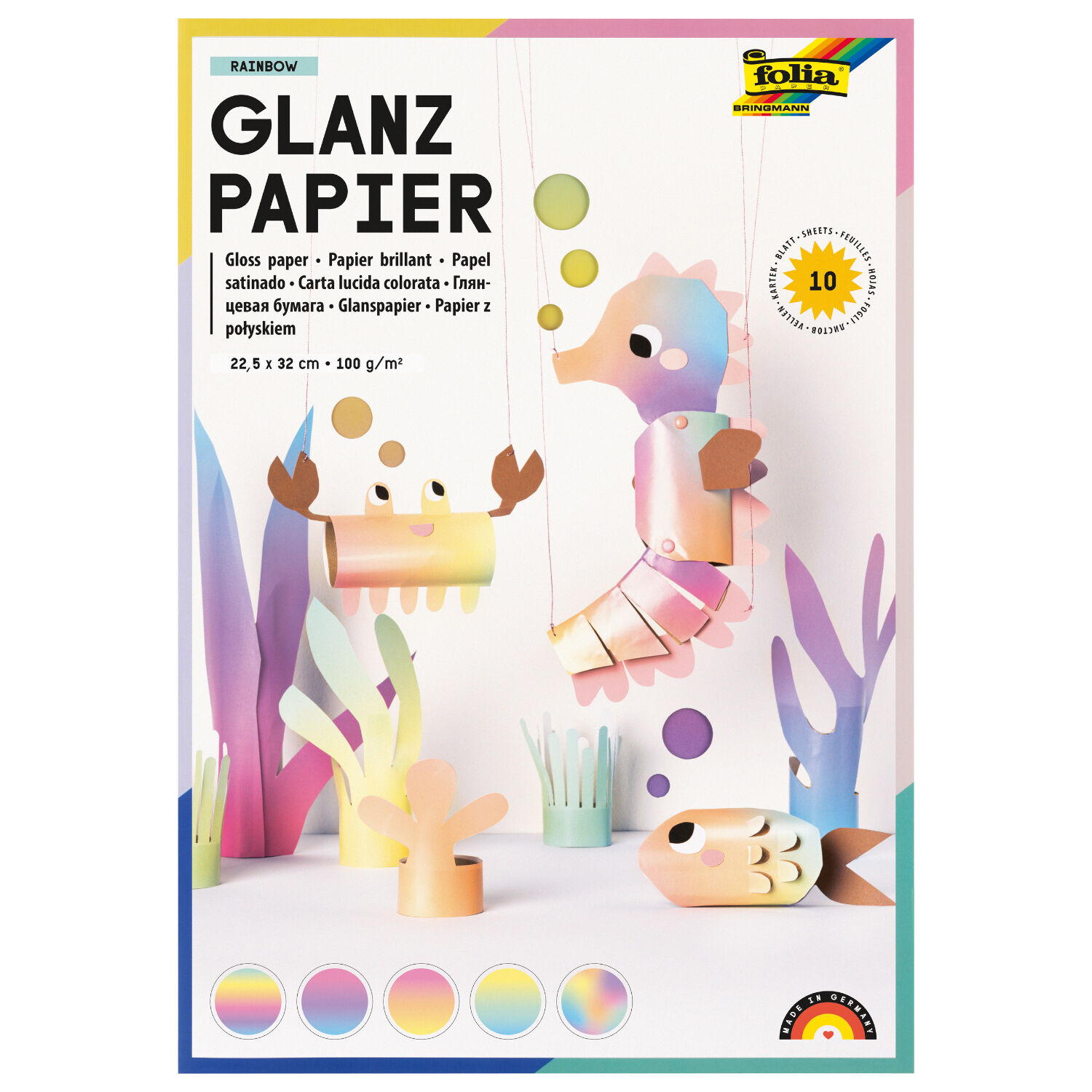 Glanzpapier Rainbow 100g/m�, 22,5x32cm, 10 Blatt