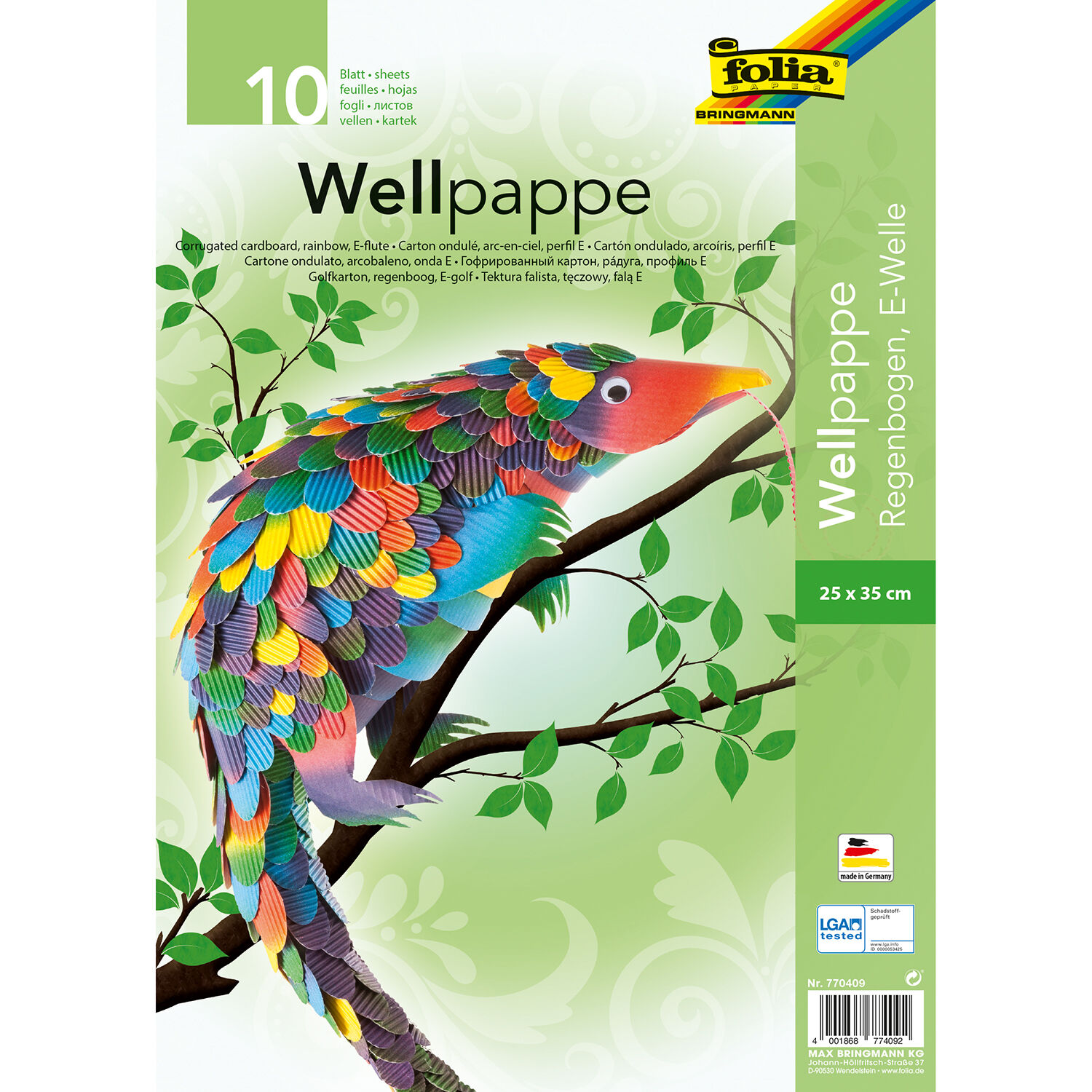 NEU Wellpappe Sortiment Regenbogenfarben, 10 Bogen, 25 x 35 cm