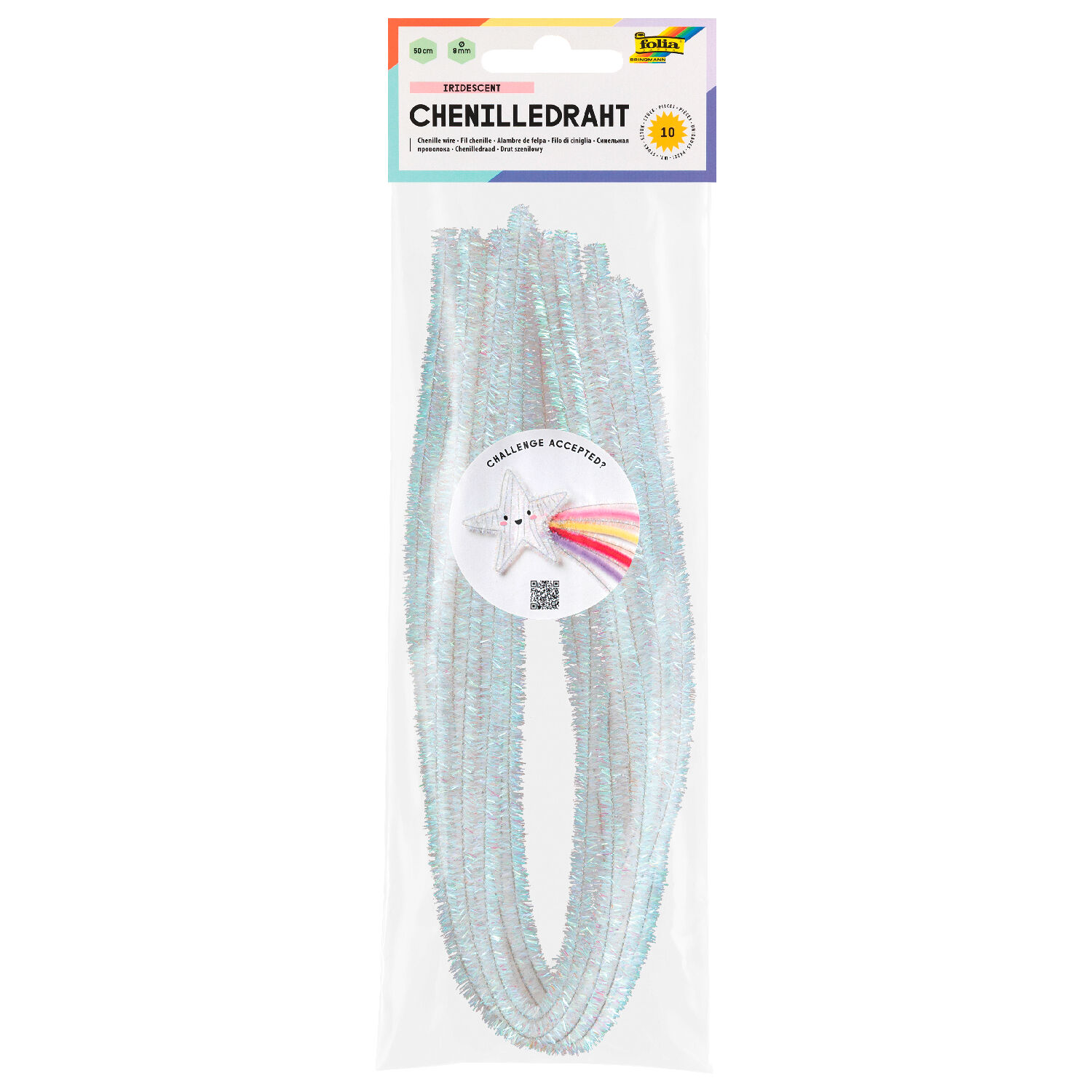 Chenilledraht / Pfeifenputzer / Biegeplsch, 10 Stck, 50cm,  8mm, irisierend