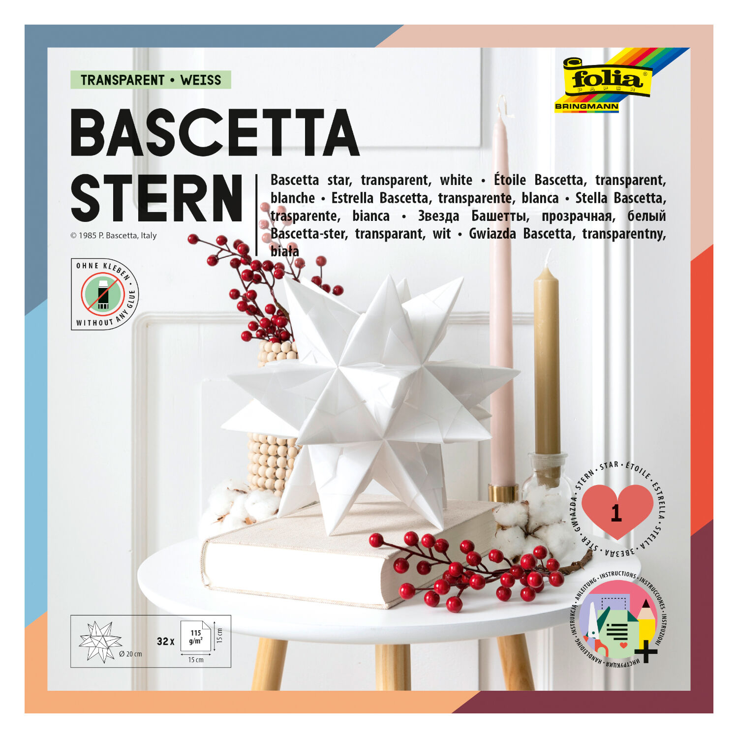 Faltbl�tter Bascetta Stern Transparent wei�, 15x15