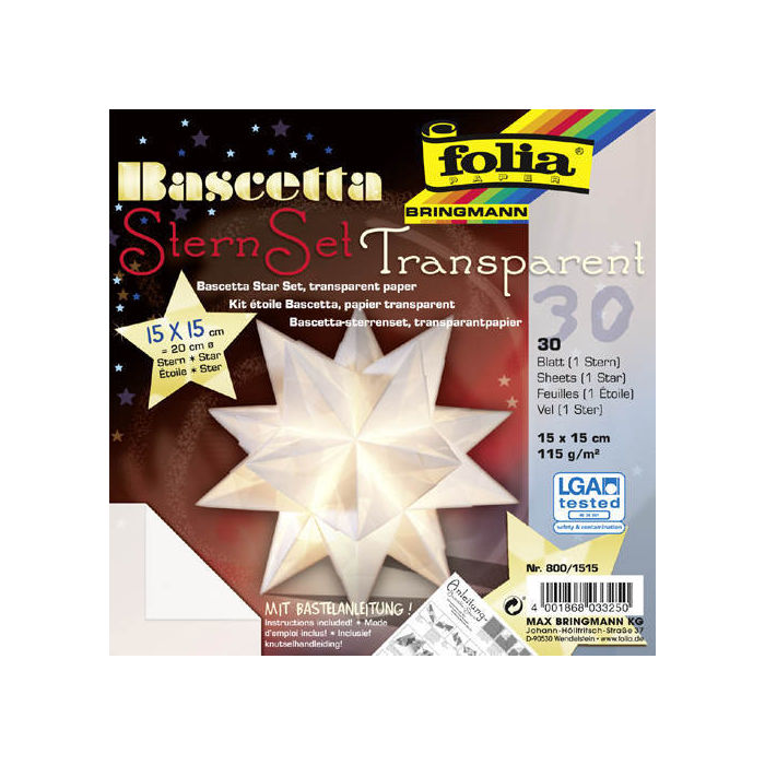 Faltblätter Bascetta Stern Transparent weiß, 15x15