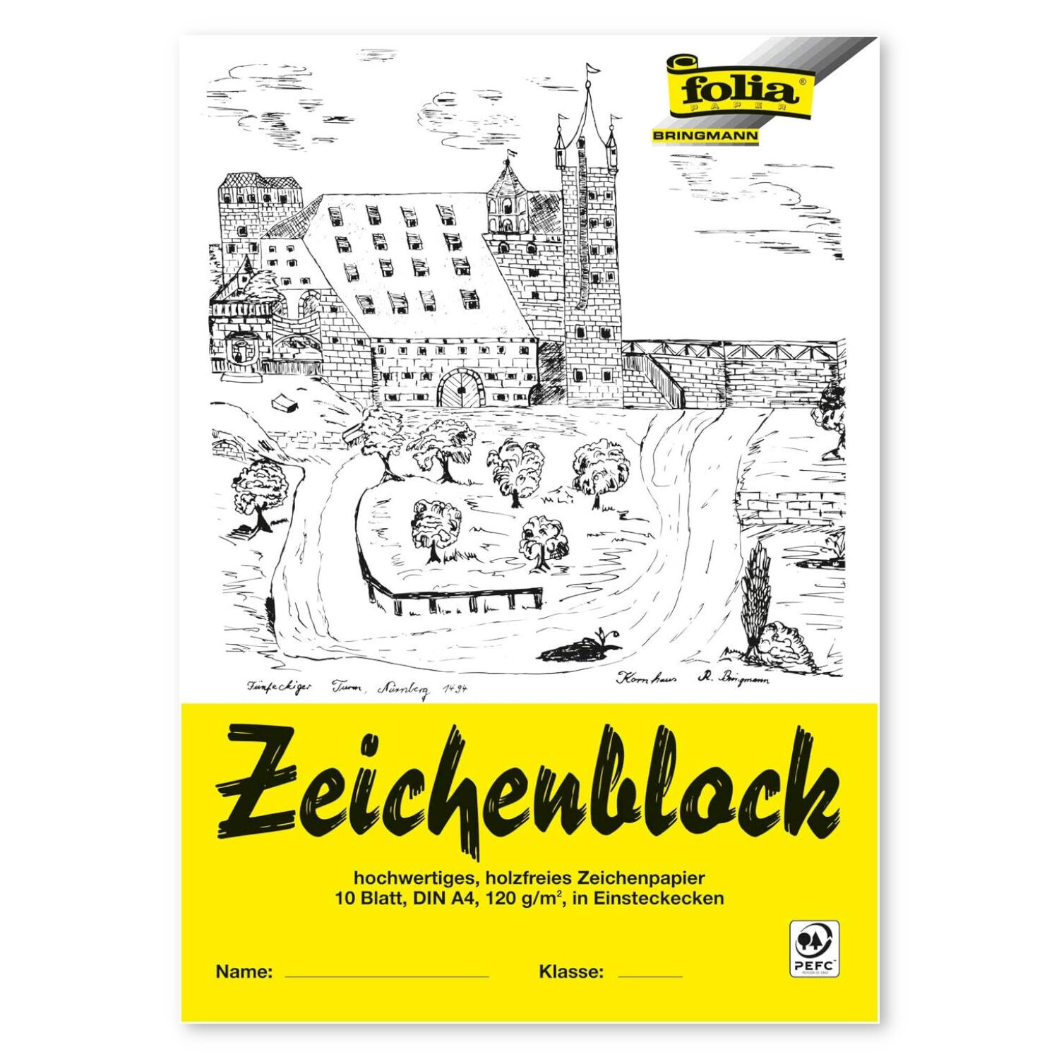 Zeichenblock DIN A4 mit Leinen, 10 Blatt, 120g/m