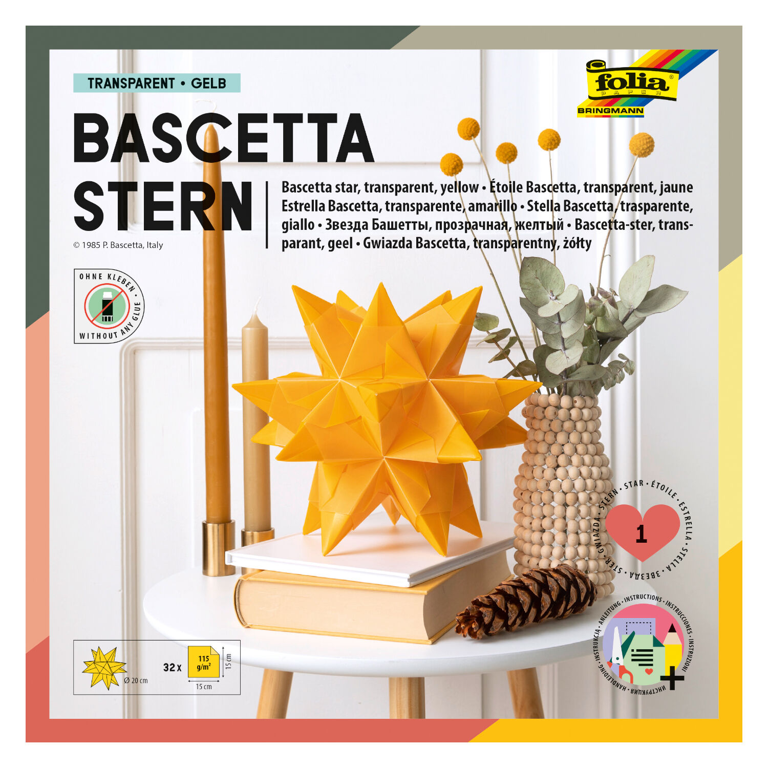 Faltbl�tter Bascetta Stern Transparent gelb, 15x15
