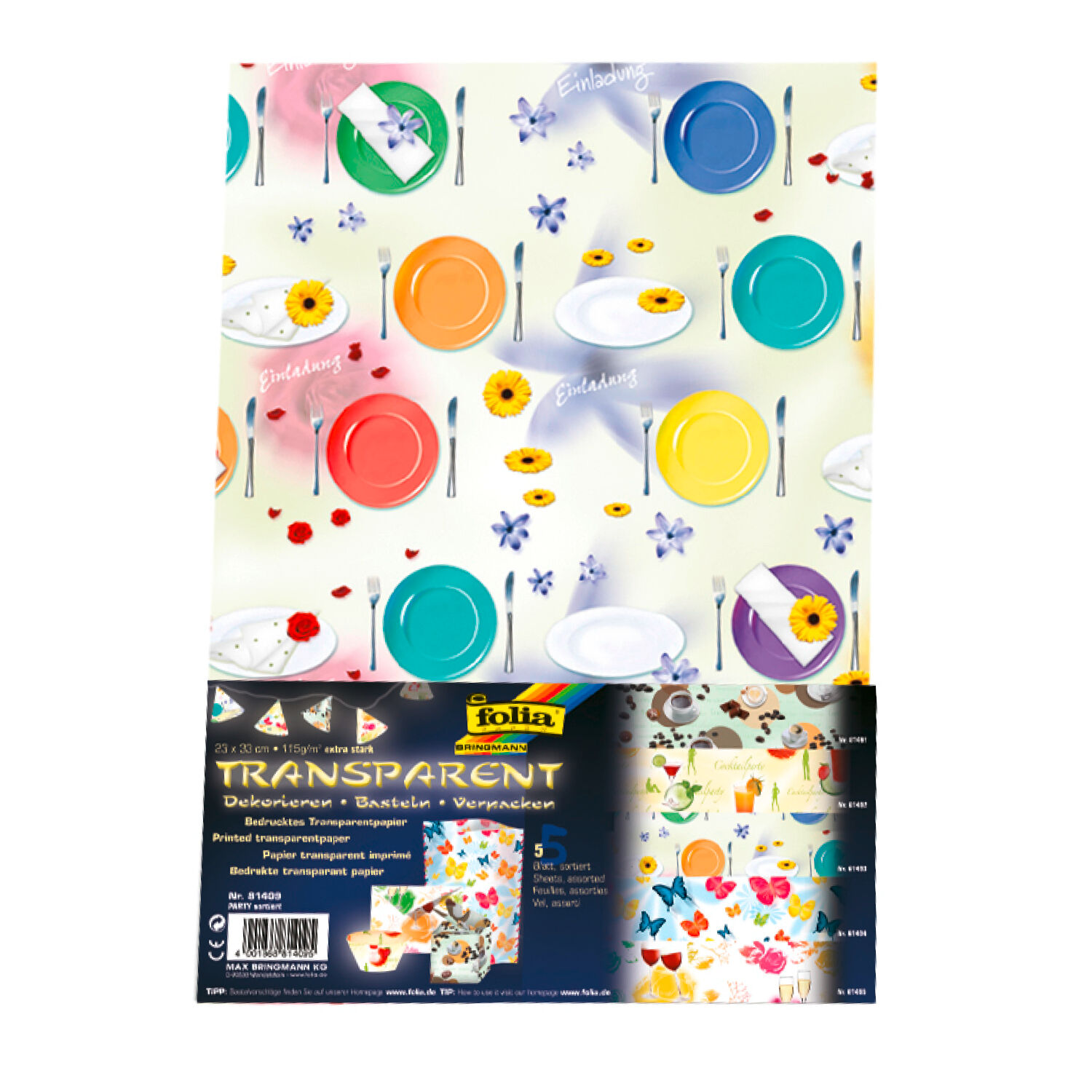 Transparentpapier-Set 'PARTY', 5 Motive, 23x33 cm