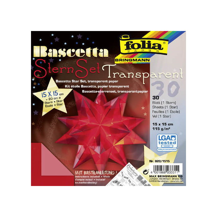 Faltbltter Bascetta Stern Transparent rot, 15x15