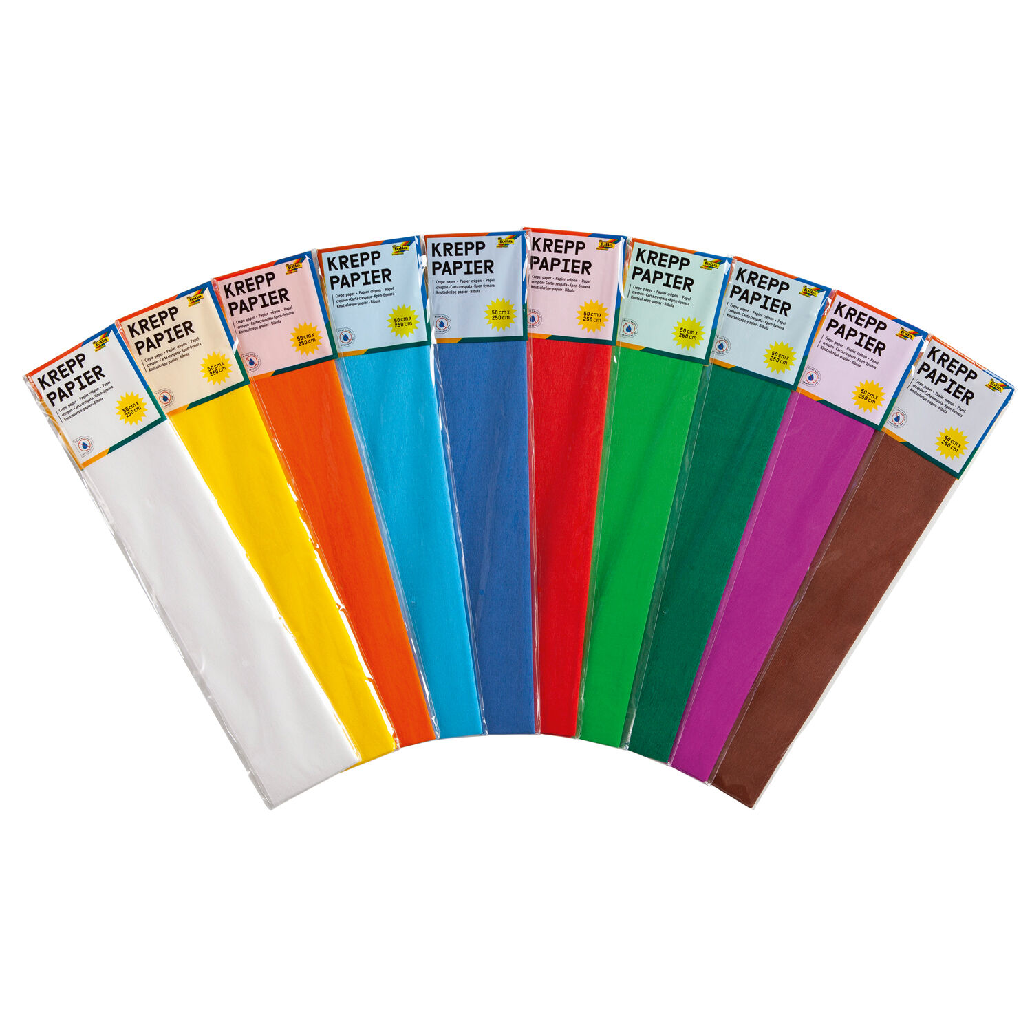 NEU Bastel-Krepppapier-Set, 10 sortierte Farben, je 50x250cm