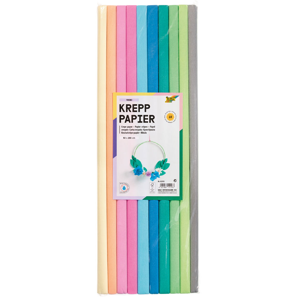 Bastel-Krepppapier-Set Trend Pastell, 10 Rollen sortiert, 50x200cm