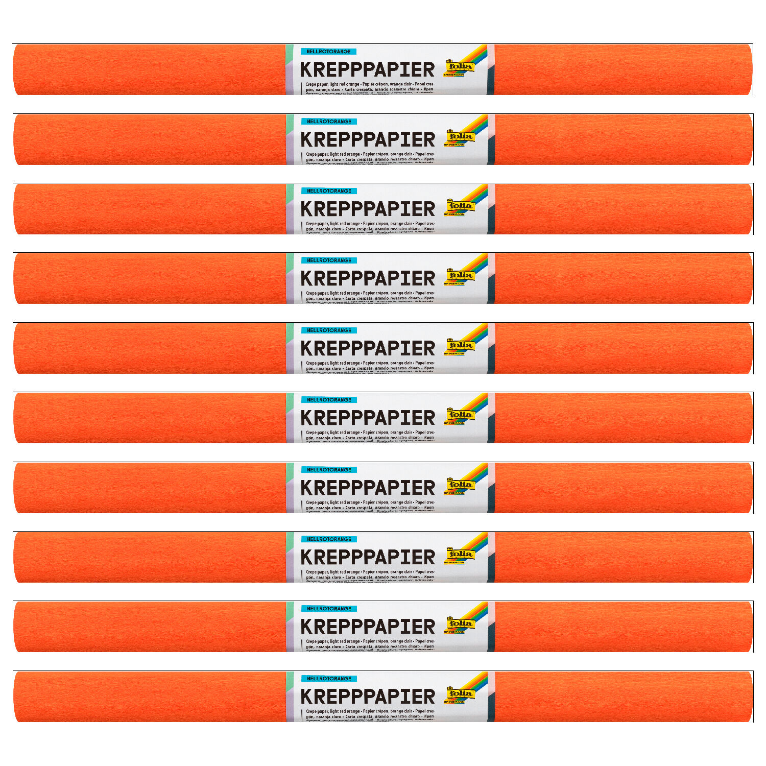 Krepppapier-Rollen, nassfest, 50 cm x 2,5 m, 10 Rollen, hellrotorange