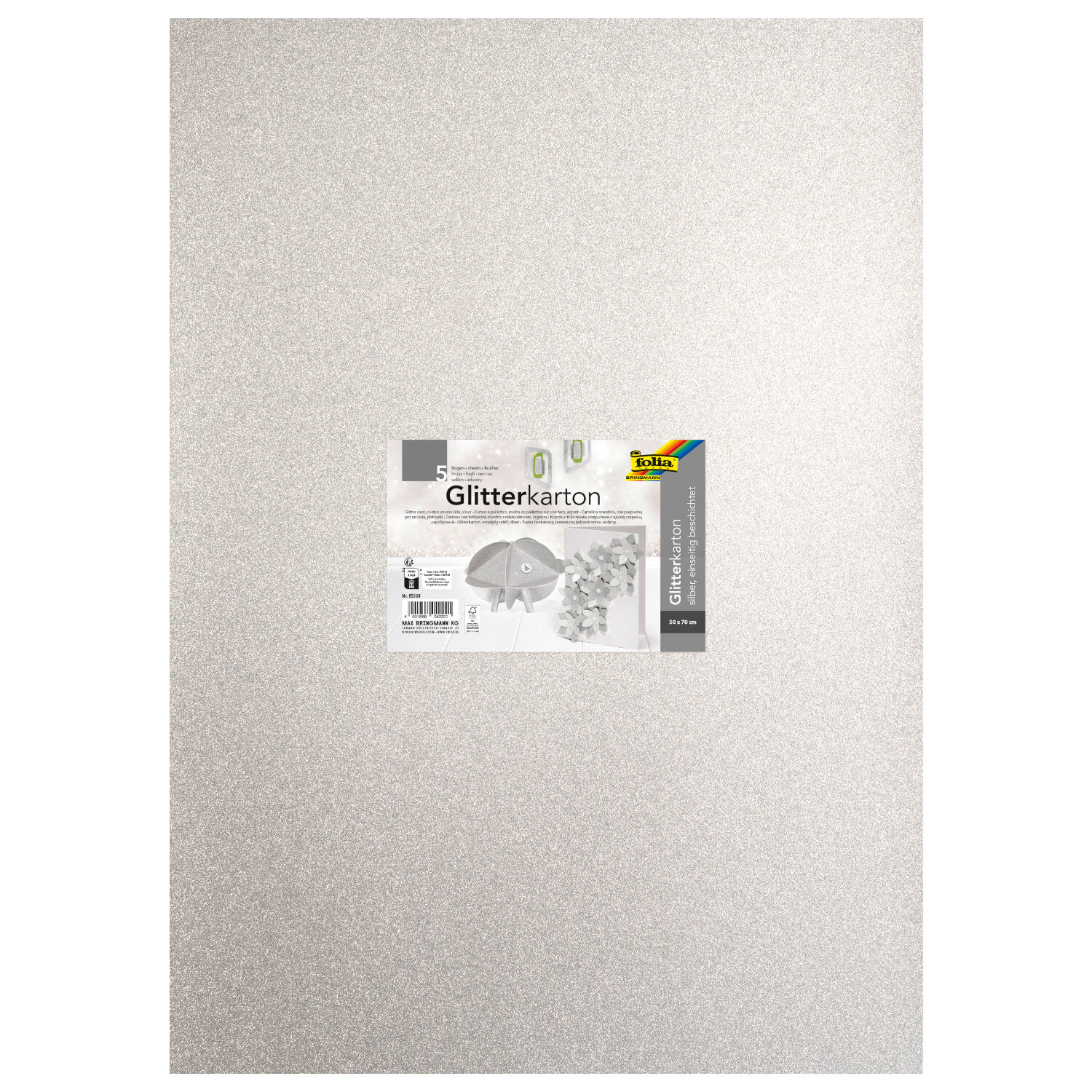Glitterkarton 300g/m�, 50 x 70 cm, Einzelbogen, Silber