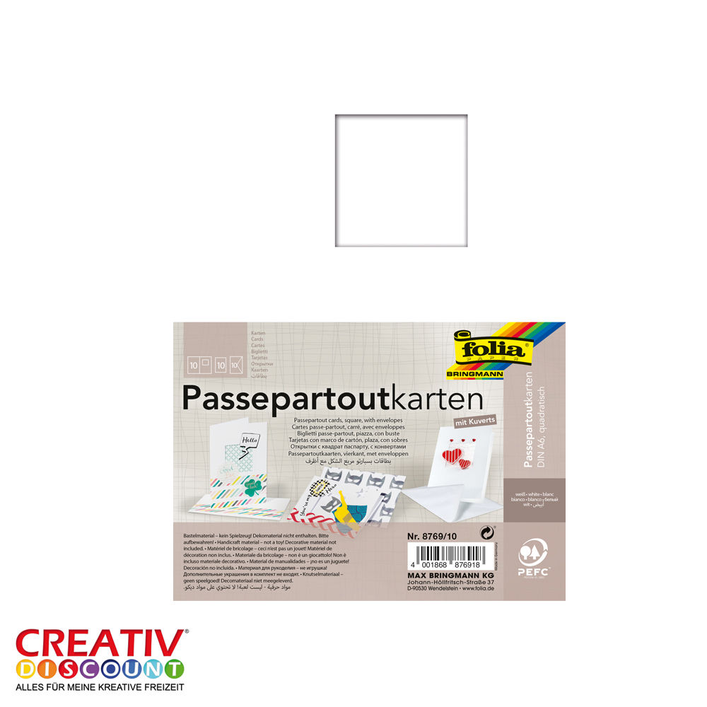 Passepartoutkarten-Set weiß, 10 Stk, quadrat
