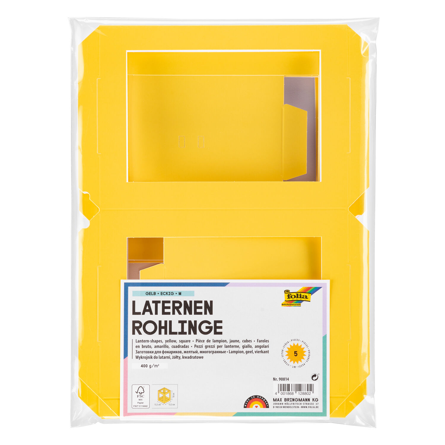 NEU Laternen Rohling zum Stecken, 400g/m, Eckig: 13,5x13,5x18cm, 1 Stck, Gelb Bild 2