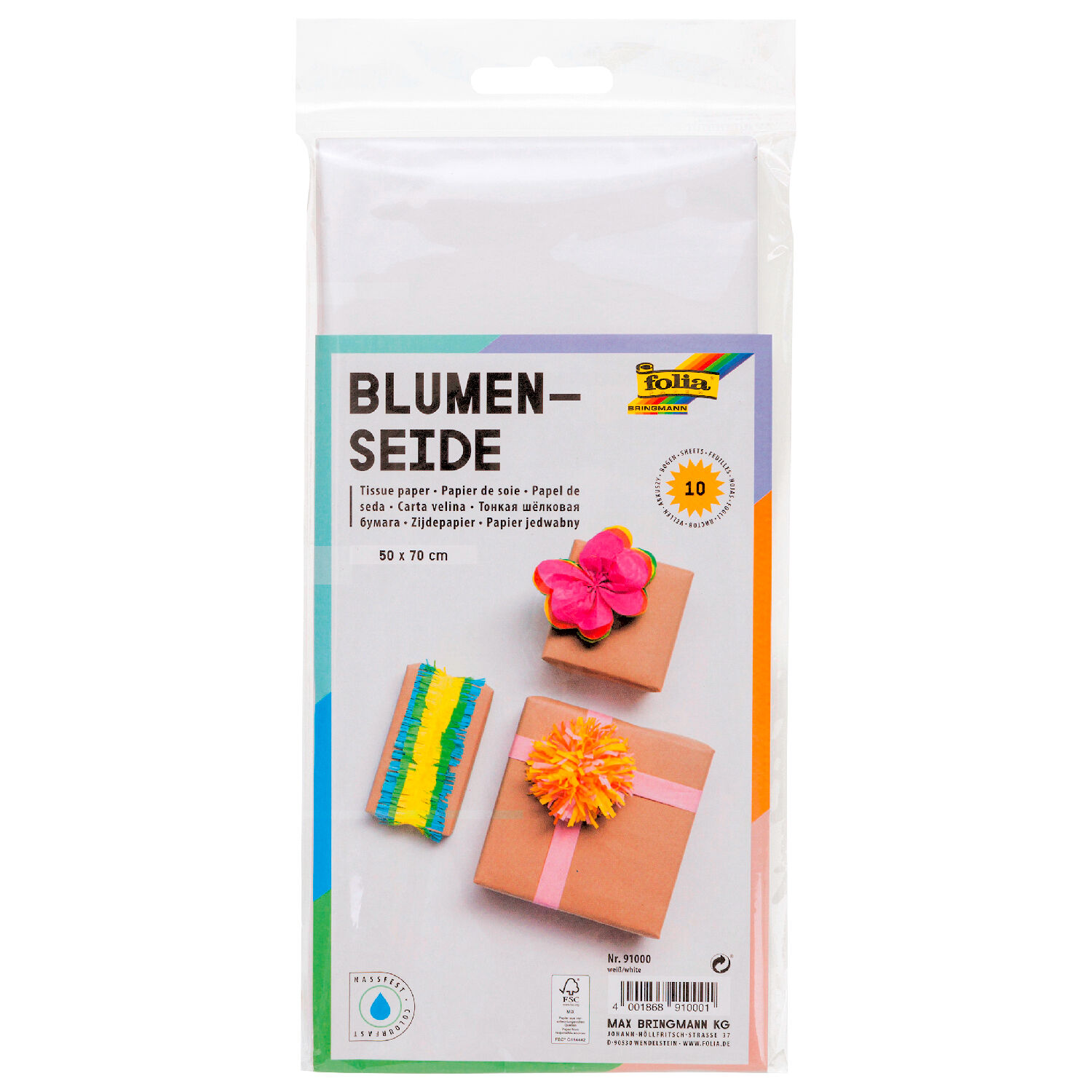 Blumenseide, 10 Bogen, 50x70 cm, Wei