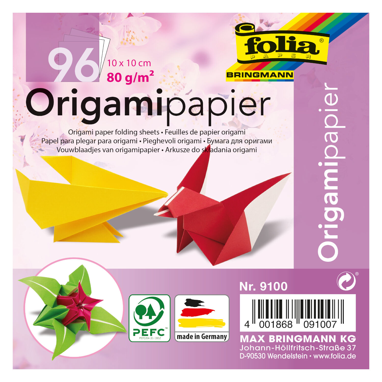 Origamipapier 10x10cm, 96 Blatt, 80g/m