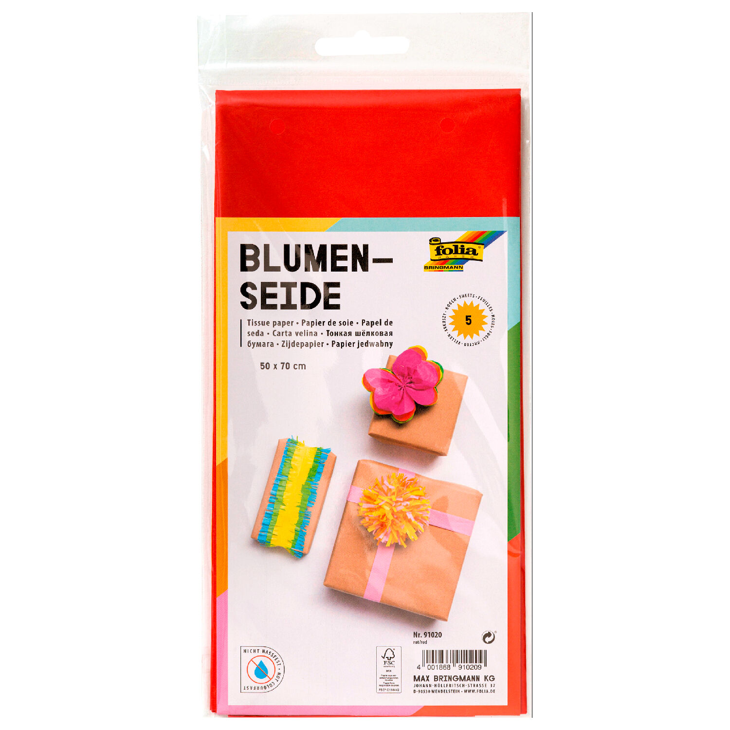 Blumenseide, 5 Bogen, 50x70 cm, Rot