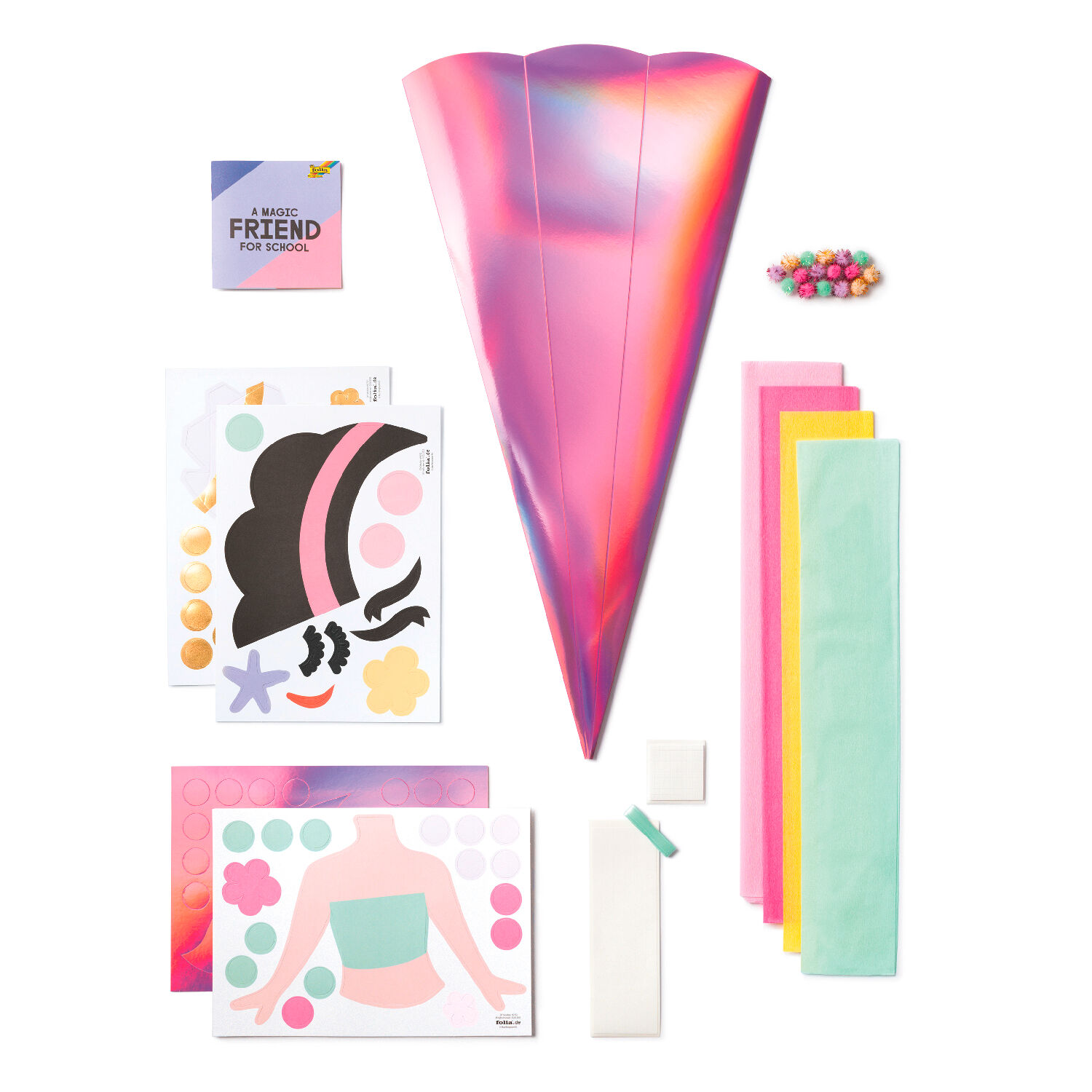 Schultüten-Bastelset Einhorn, irisierend pink, inkl. Zubehör & Anleitung Bild 3
