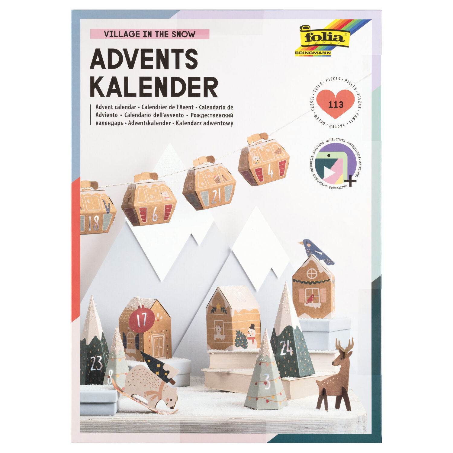 NEU Adventskalender Bastelset, Village in the Snow, 24 Schachteln + Zubehr