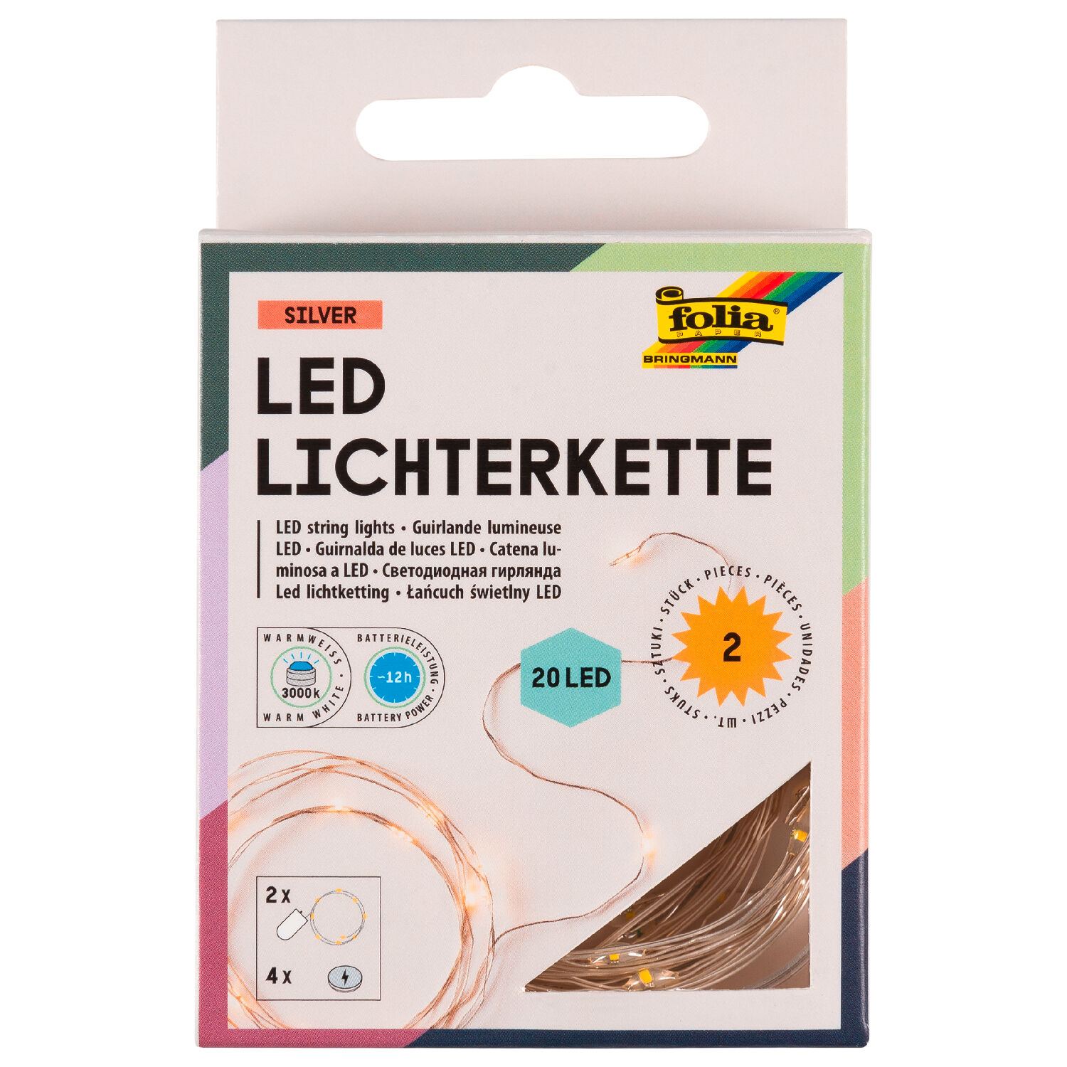 LED Lichterkette, 2 Stck, je 220cm mit 20 LEDs, warmwei, inkl. Batterien