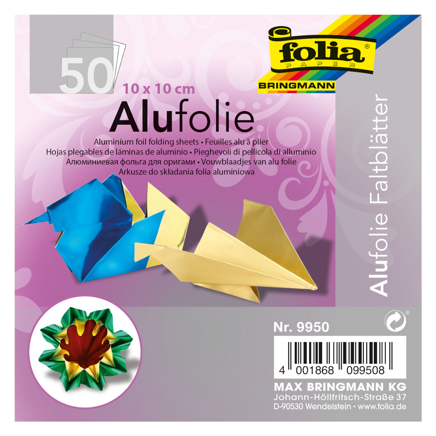 Faltbltter, aus Alufolie, 10x10 cm, 50 Stck