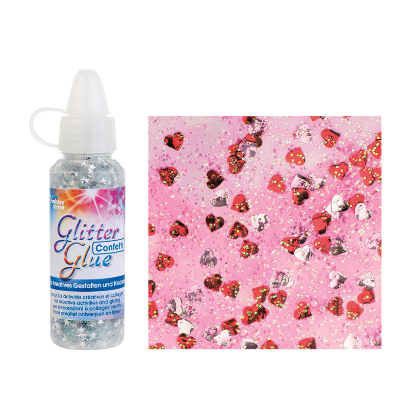 GlitterGlue Confetti, 53ml, Herzen rot/silber