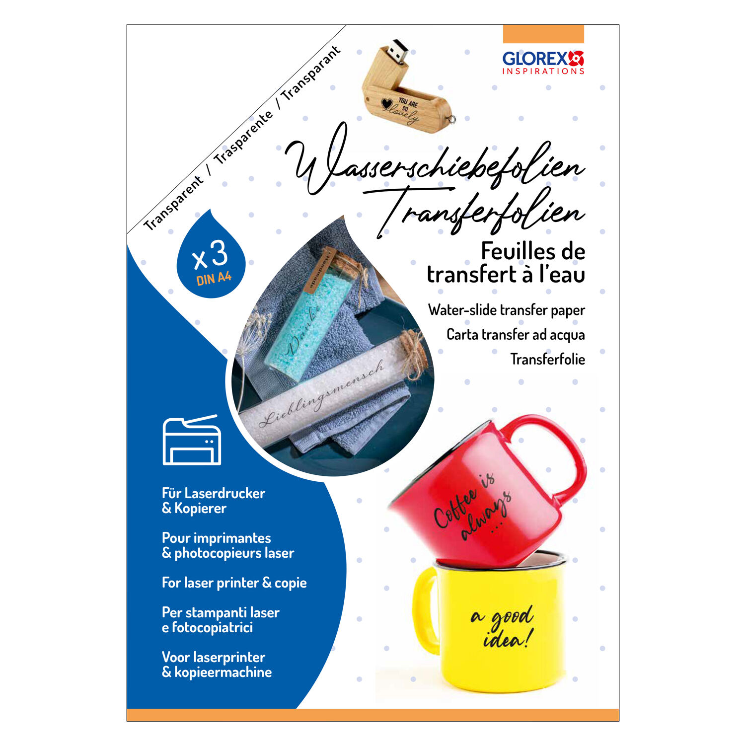 NEU Glorex Wasserschiebefolie fr Laserdrucker / Kopierer, 3 Blatt DIN A4