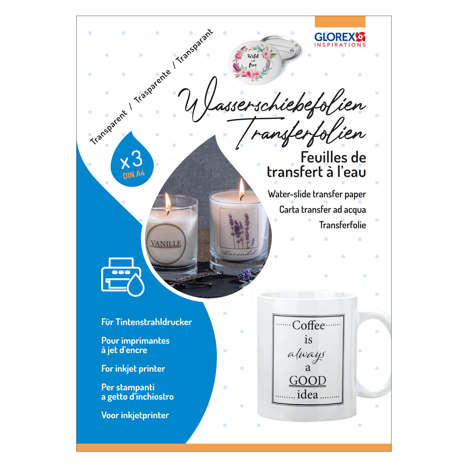 NEU Glorex Wasserschiebefolie fr Tintenstrahldrucker, 3 Blatt DIN A4