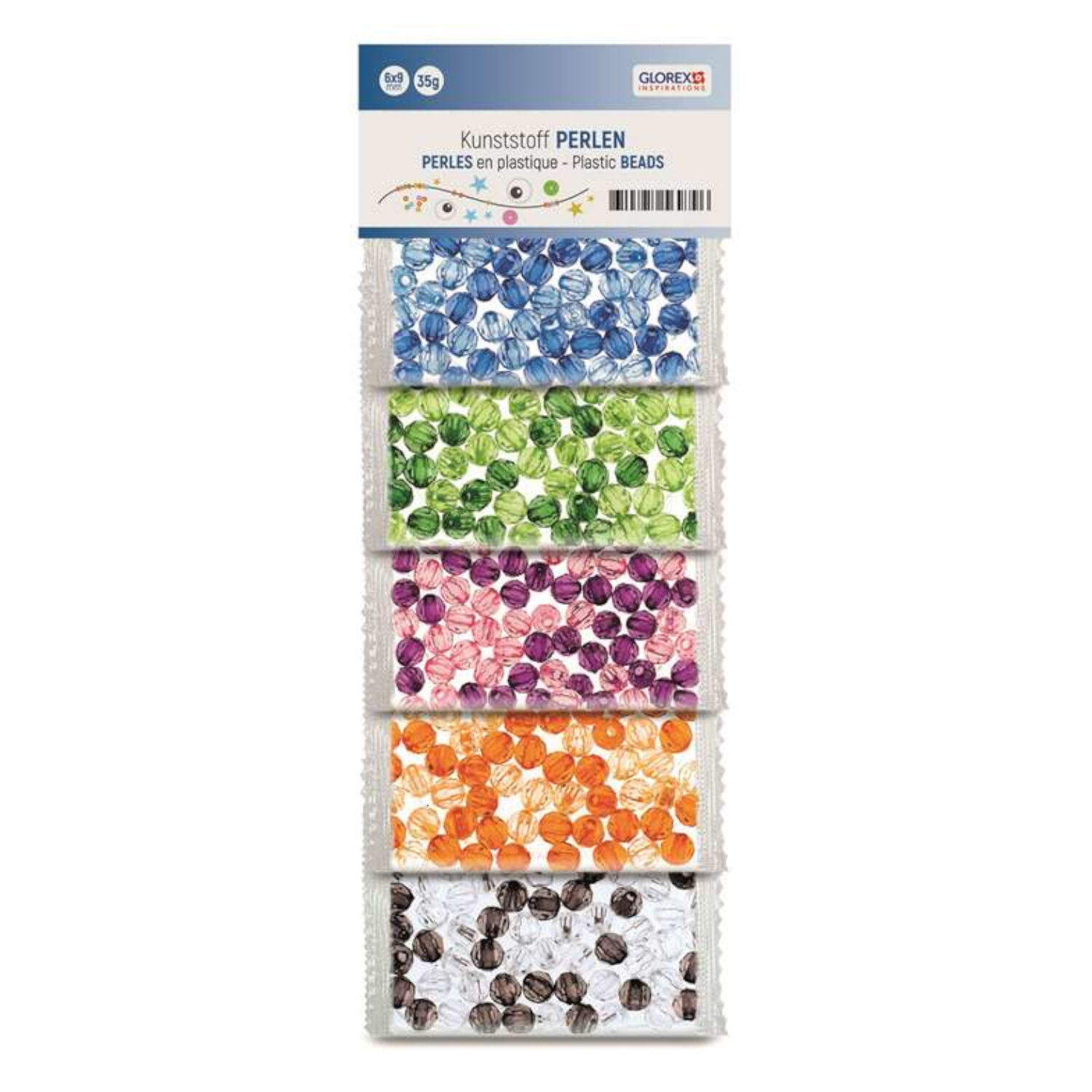 NEU Kunststoffperlen-Mix, 6 mm, 50 g, transparent bunt in 5 Farben