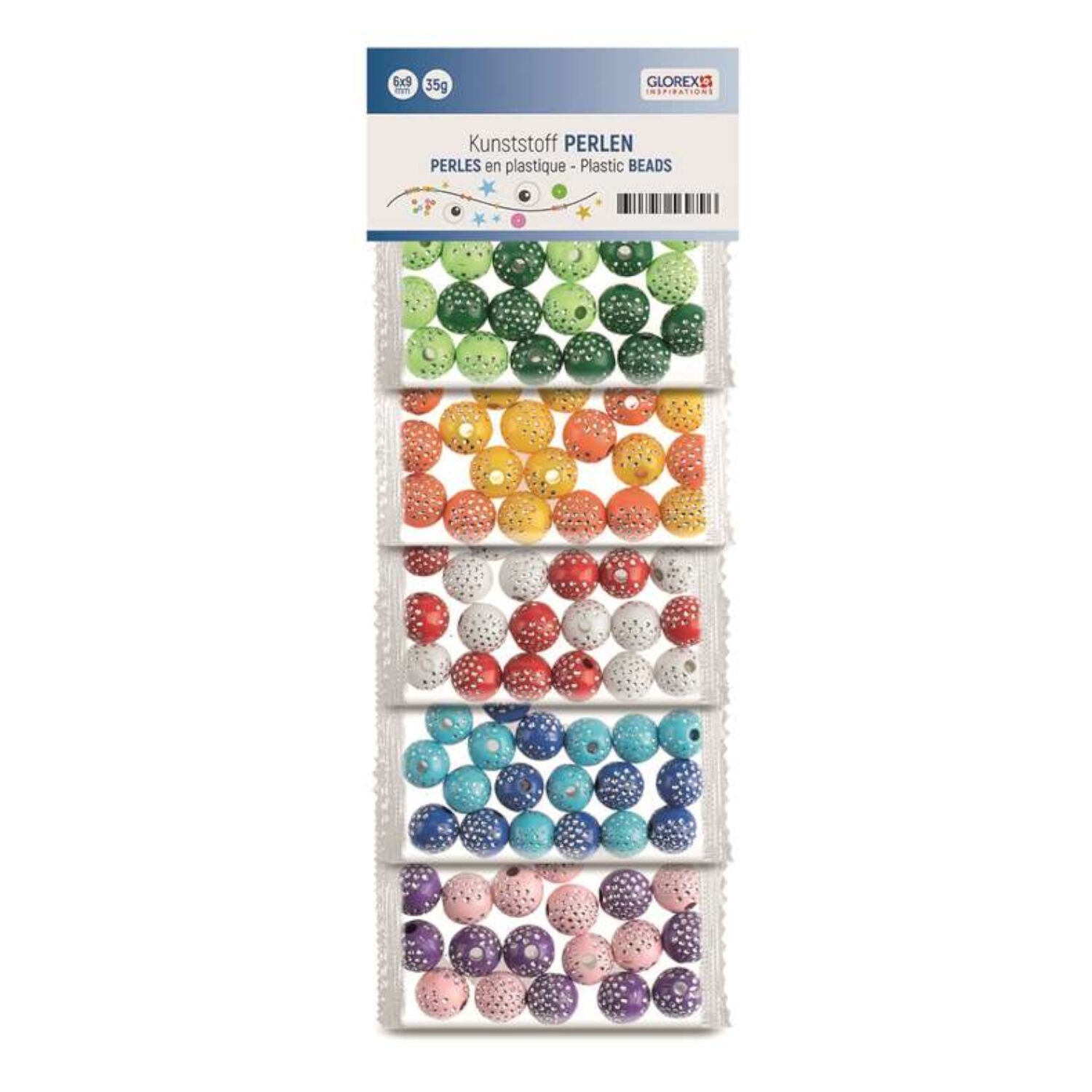 NEU Kunststoffperlen-Mix, 10 mm, 50 g, gepunktet in 5 Farben