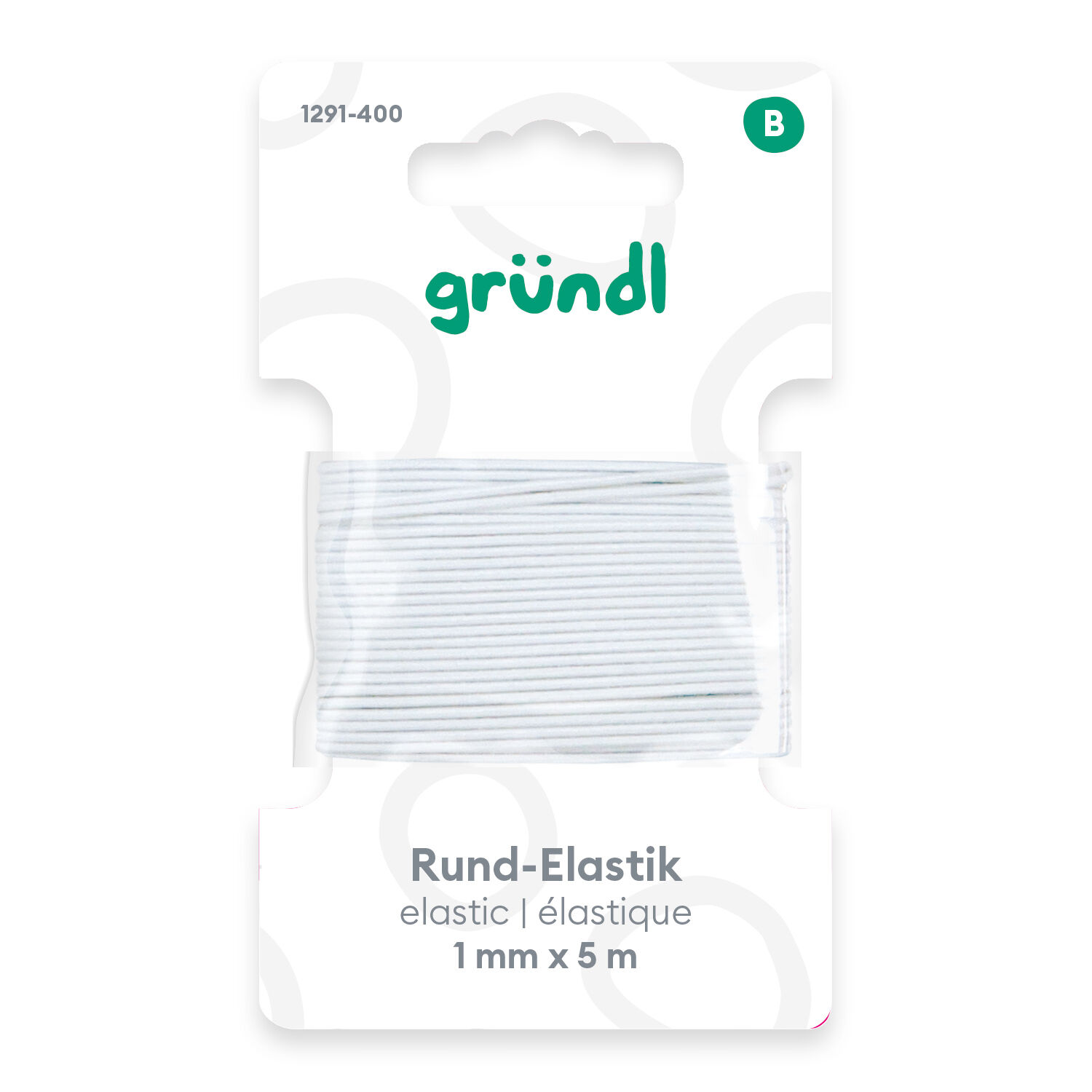 Rundelastic-Band, 1 mm breit, 5 m lang, wei