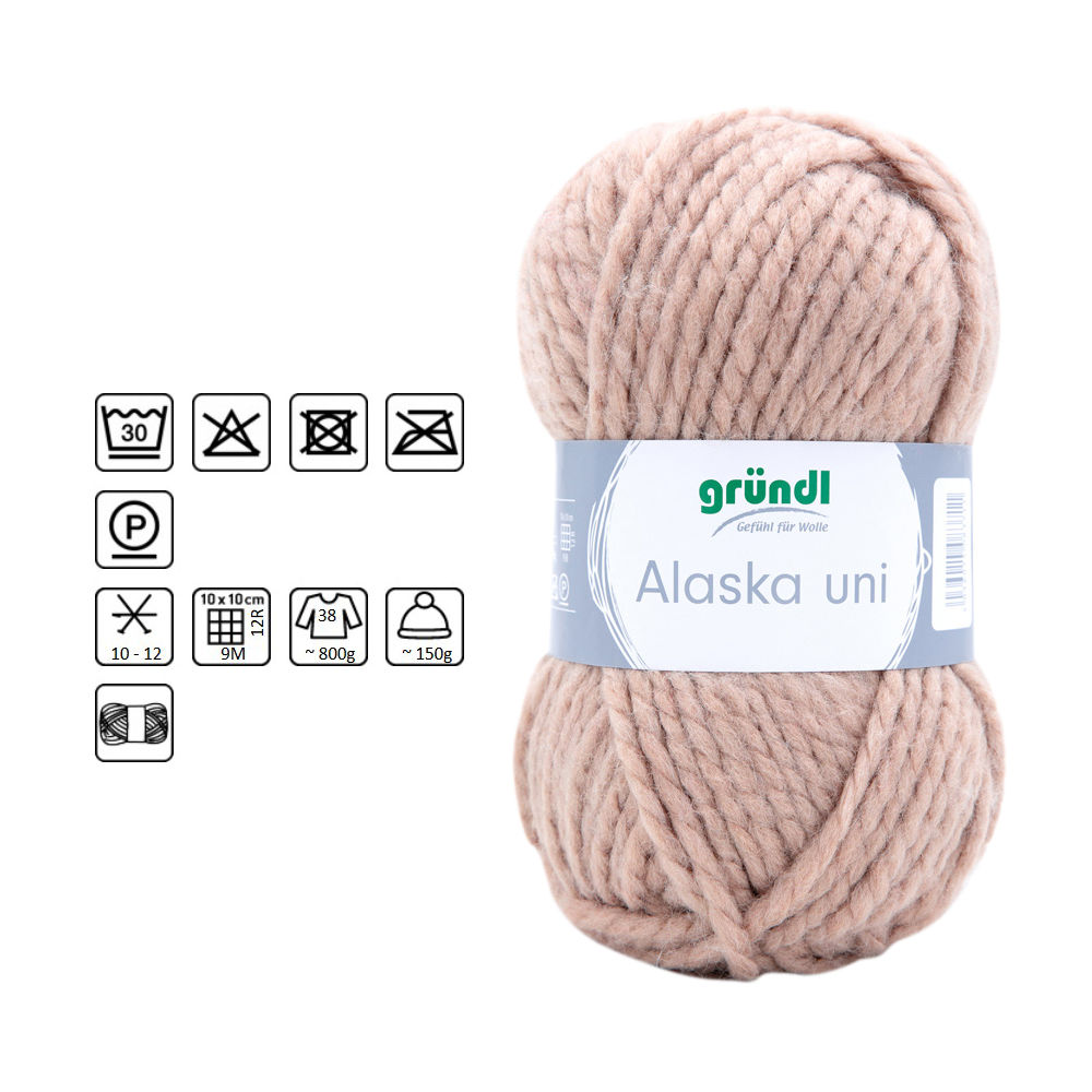 Strickgarn / Strickwolle Alaska, Oeko-Tex-Standard, 100g / 75m, Farbe 08, Sand