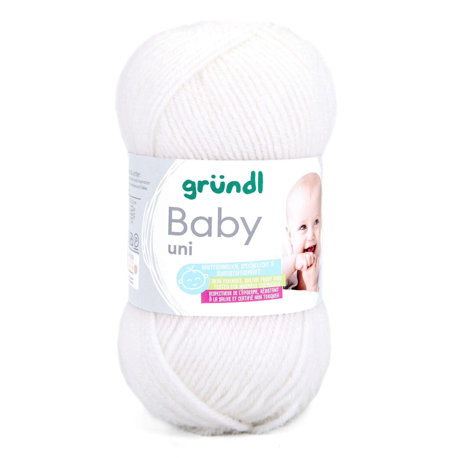 Strickgarn Baby uni, Oeko-Tex Standard, 50g, 150m, Farbe 01, wei