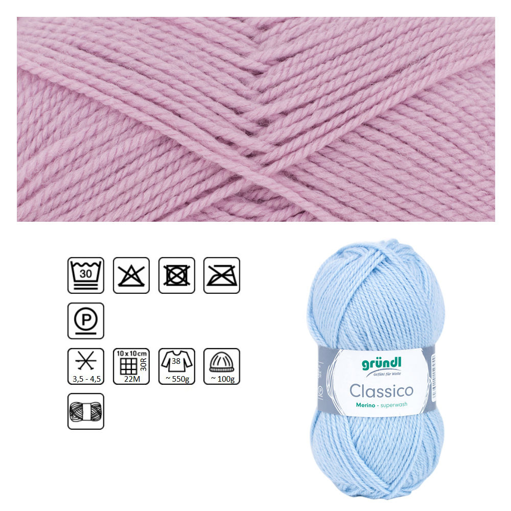 Classico Schurwolle, 50% Merino, 50% Polyacryl, 50g / 120m, Farbe 04, rose