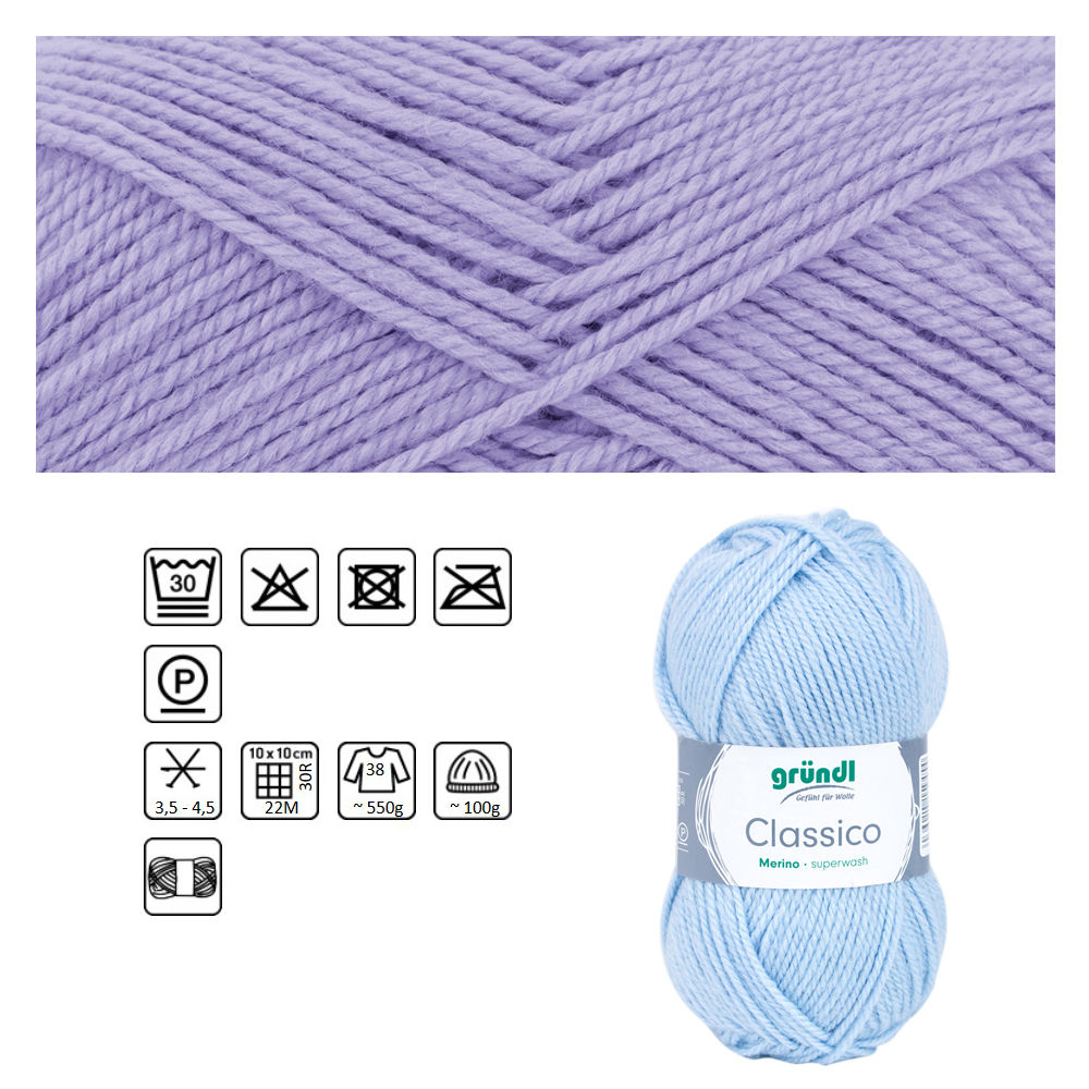 Classico Schurwolle, 50% Merino, 50% Polyacryl, 50g / 120m, Farbe 06, flieder