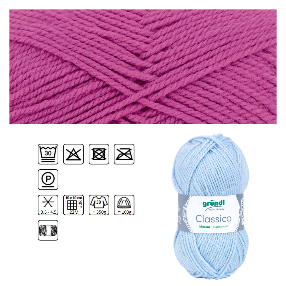 Classico Schurwolle, 50% Merino, 50% Polyacryl, 50g / 120m, Farbe 09, fuchsia