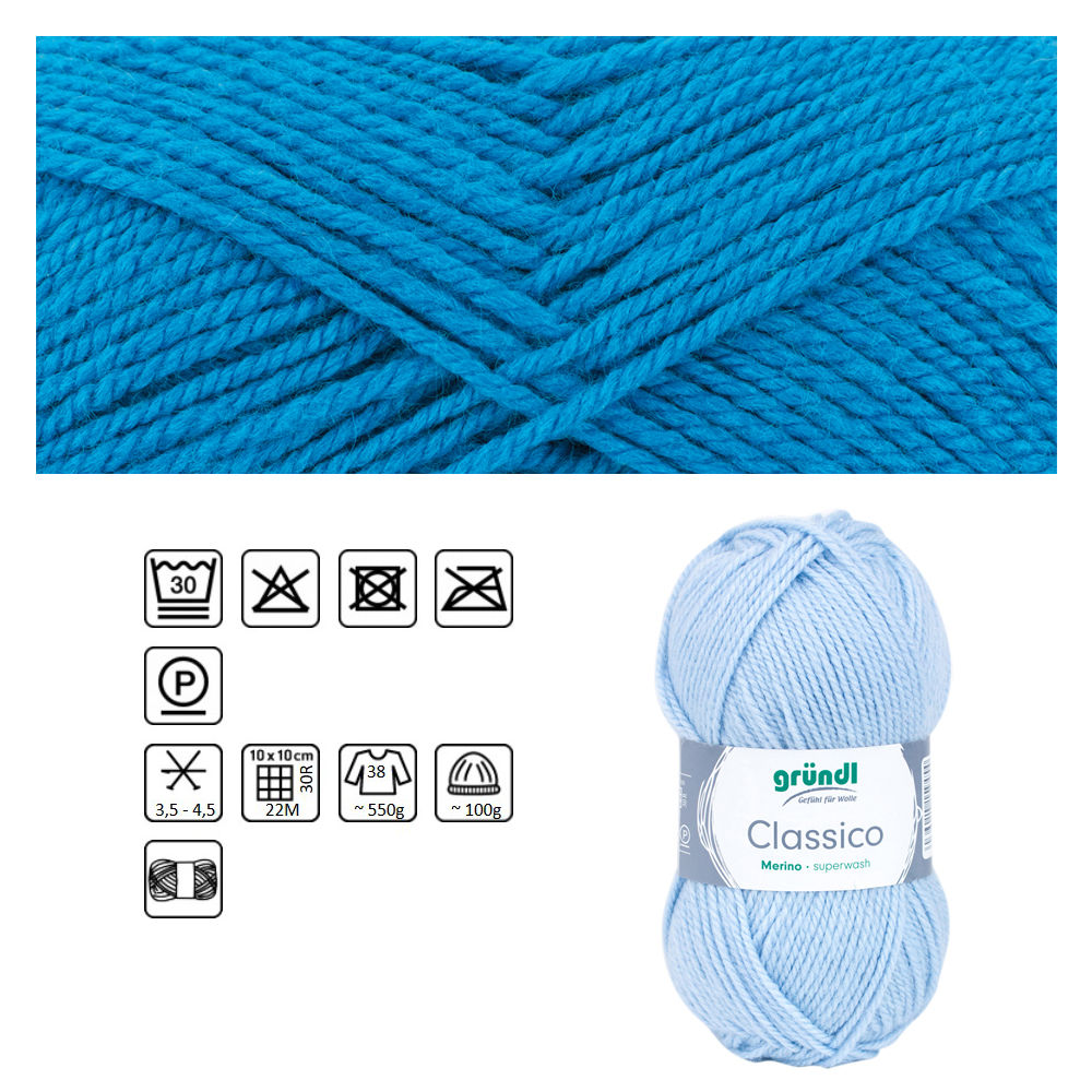 Classico Schurwolle, 50% Merino, 50% Polyacryl, 50g / 120m, Farbe 13, enzianblau