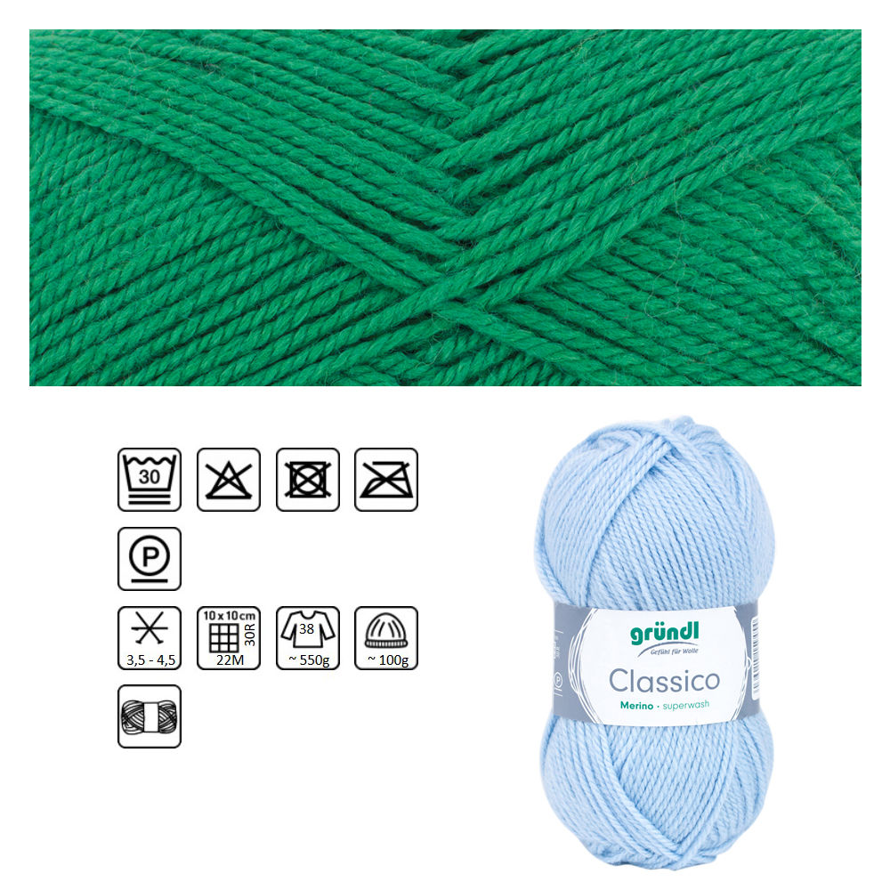 Classico Schurwolle, 50% Merino, 50% Polyacryl, 50g / 120m, Farbe 17, blattgrn