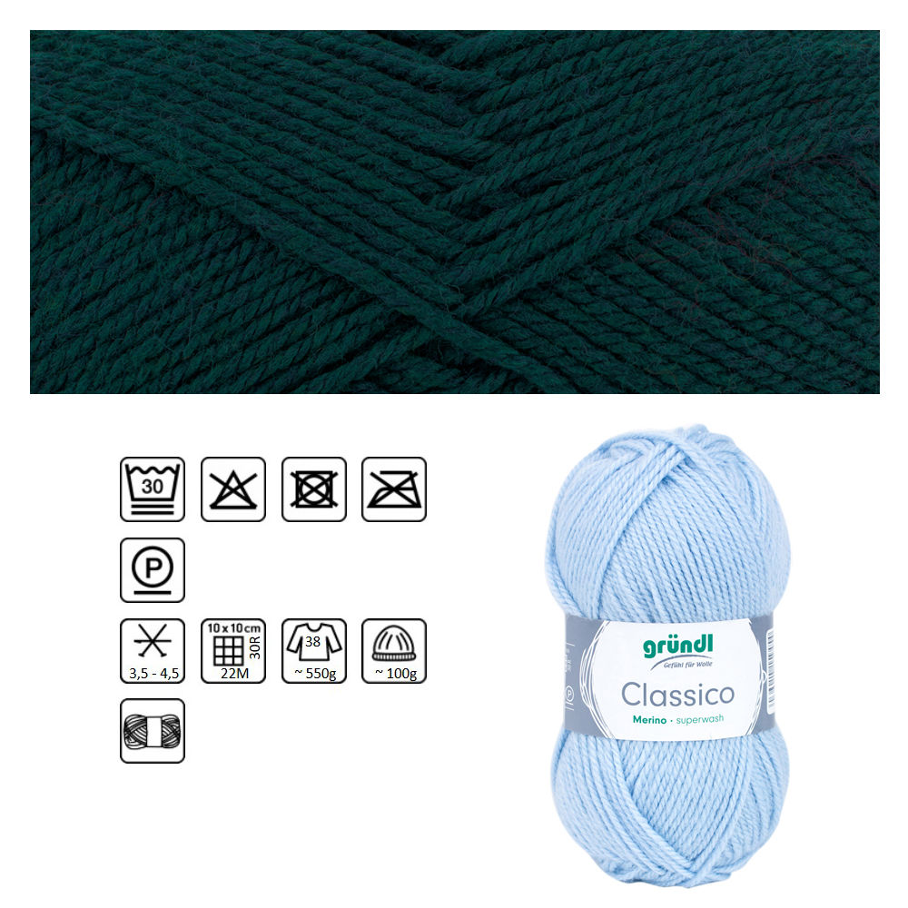 Classico Schurwolle, 50% Merino, 50% Polyacryl, 50g / 120m, Farbe 18, tanne