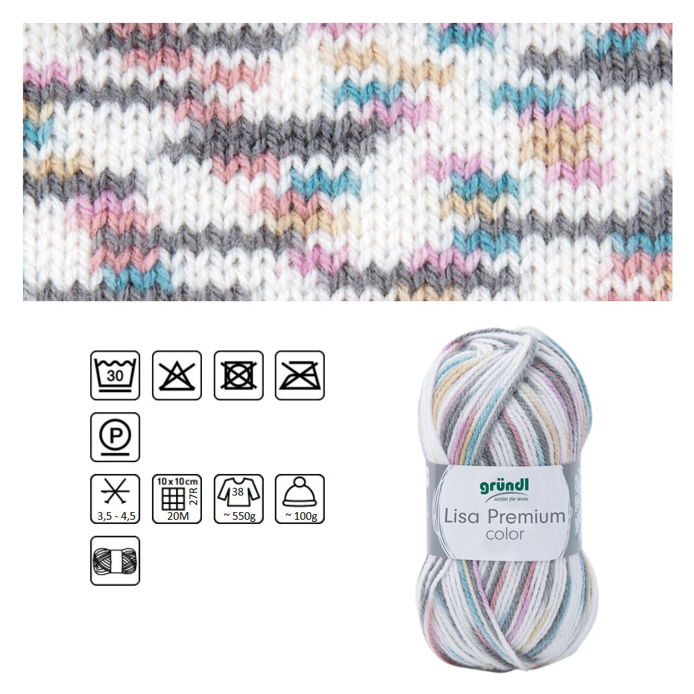 Strickgarn Lisa color, 100% Polyacryl, Oeko-Tex Standard, 50g, 133m, Farbe 12, grau-ros-hellblau