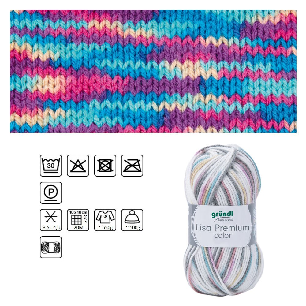 Strickgarn Lisa color, 100% Polyacryl, Oeko-Tex Standard, 50g, 133m, Farbe 18, petrol-mint-lila