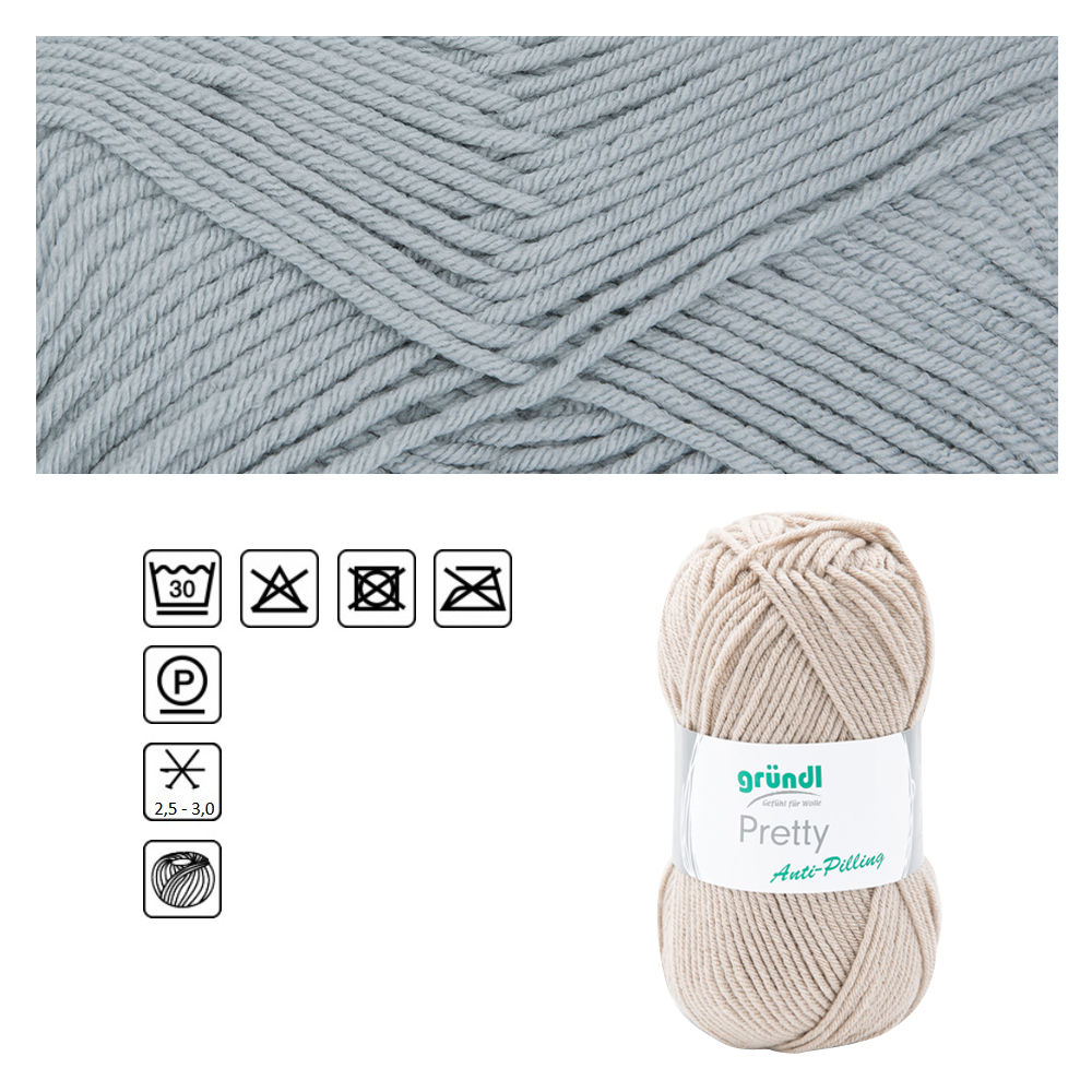 Strickgarn Pretty, 100% Polyacryl, Oeko-Tex Standard, 100g, 166m, Farbe 02, Hellgrau