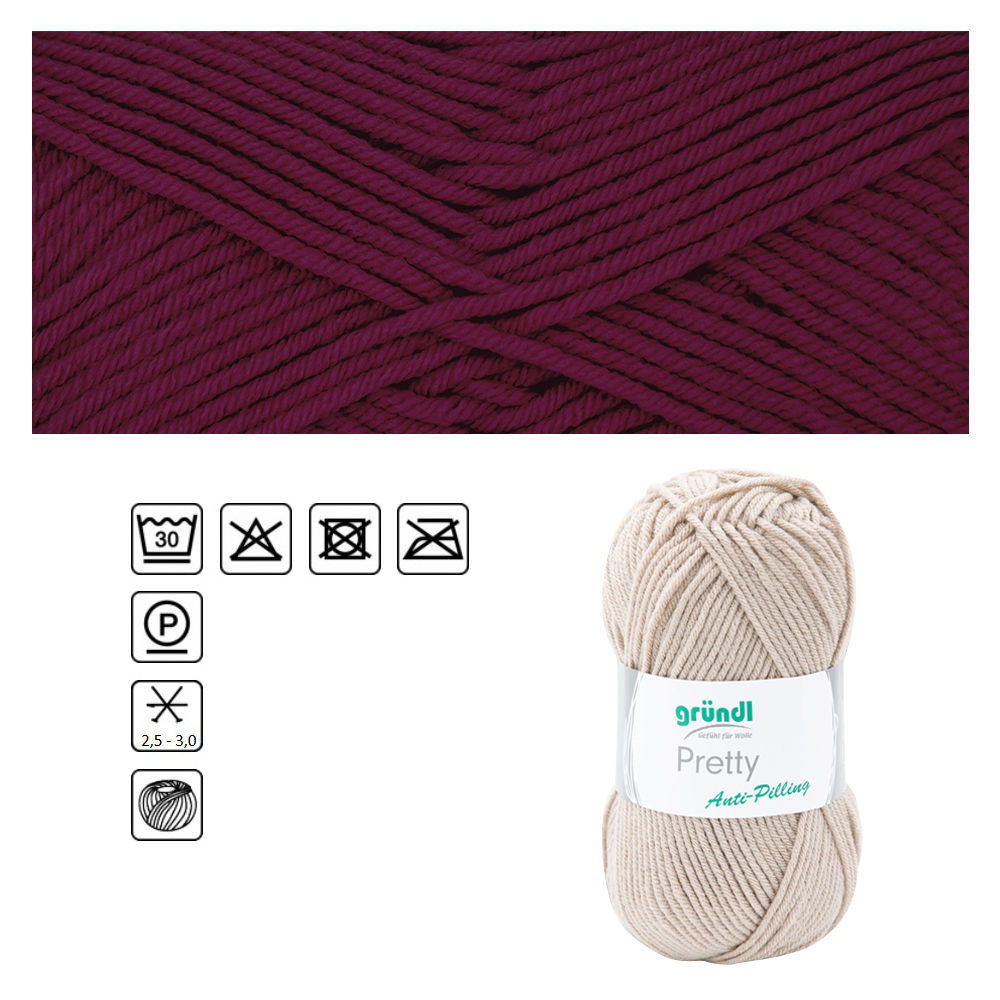 Strickgarn Pretty, 100% Polyacryl, Oeko-Tex Standard, 100g, 166m, Farbe 13, Weinrot