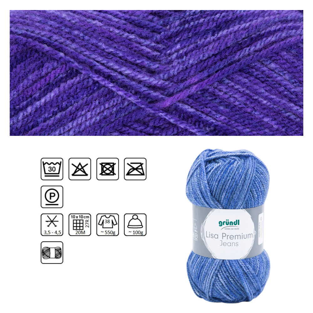 Strickgarn Lisa Jeans, 100% Polyacryl, Oeko-Tex Standard, 50g, 133m, Farbe 02, violett meliert