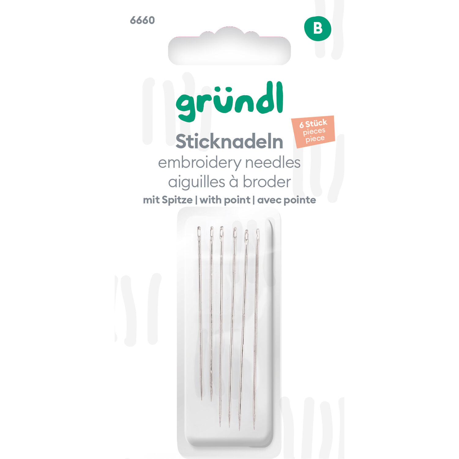 Sticknadeln mit Spitze, 6 Stck