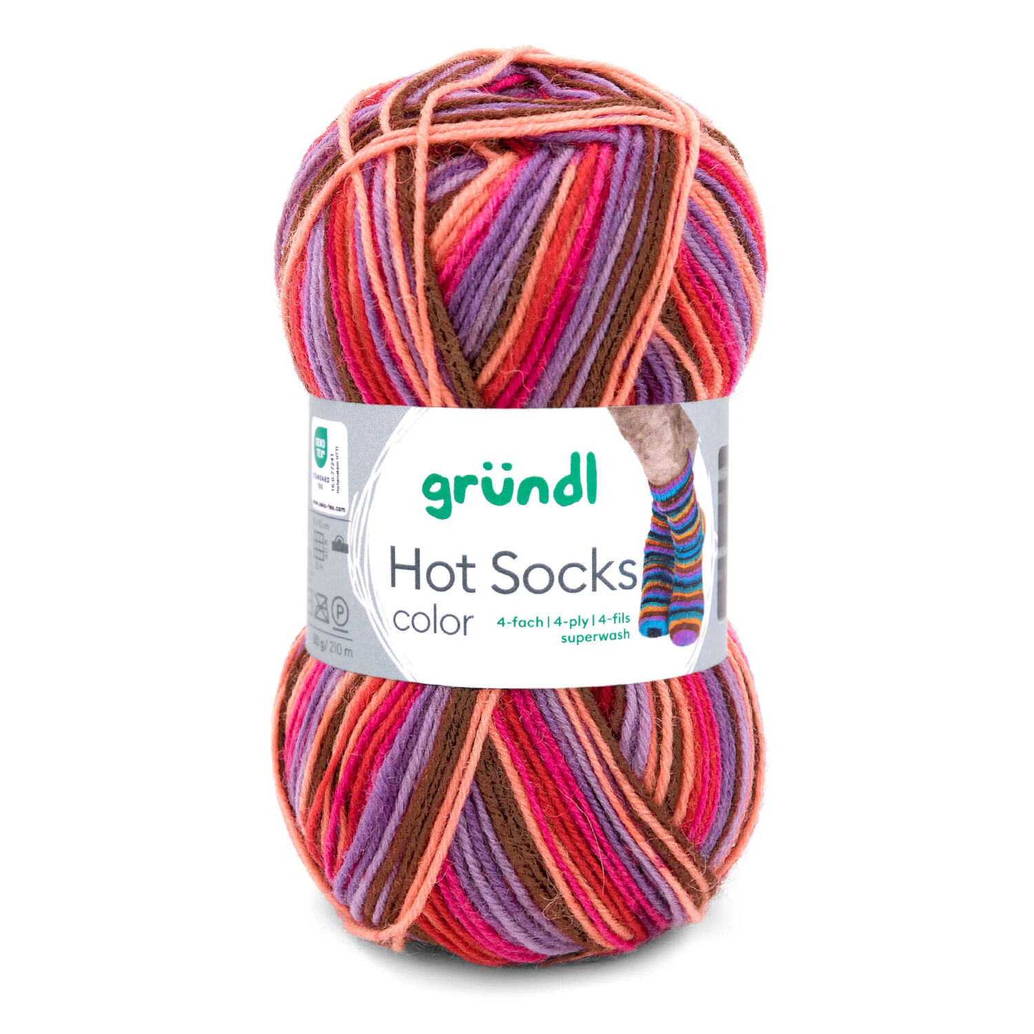 Strumpfwolle Hot Socks color, 75% Schurwolle, 25% Polyamid, Oeko-Tex Standard, 50g, 210m, Farbe 401, berry mix