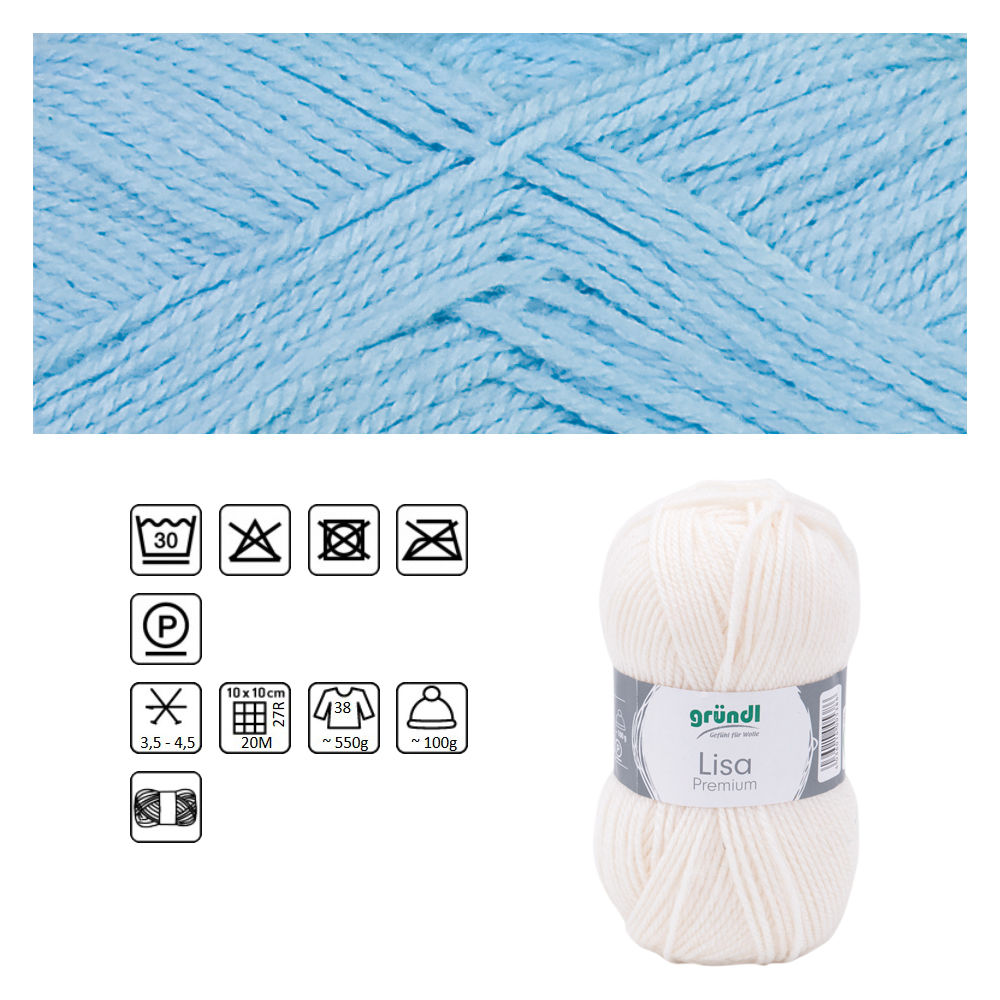 Strickgarn Lisa, 100% Polyacryl, Oeko-Tex Standard, 50g, 150m, Farbe 08, Hellblau