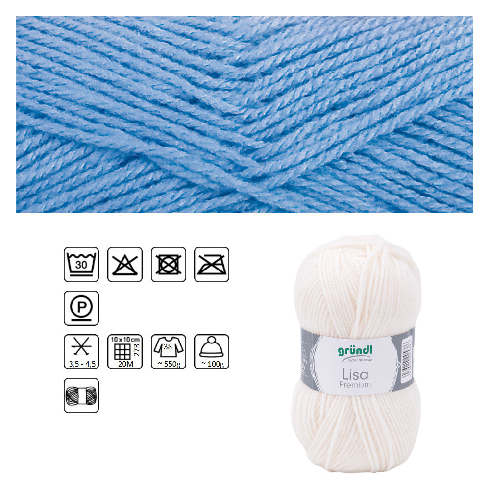 Strickgarn Lisa, 100% Polyacryl, Oeko-Tex Standard, 50g, 150m, Farbe 17, Blue