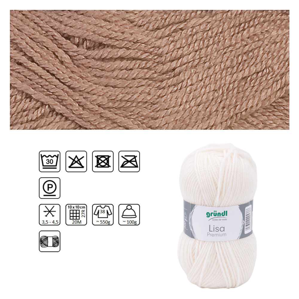 Strickgarn Lisa, 100% Polyacryl, Oeko-Tex Standard, 50g, 150m, Farbe 22, Braun