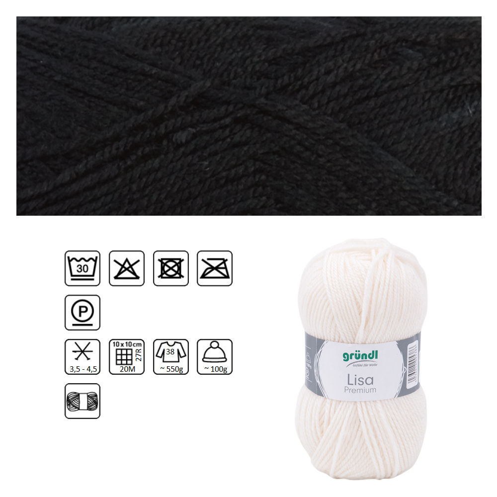 Strickgarn Lisa, 100% Polyacryl, Oeko-Tex Standard, 50g, 150m, Farbe 26, Schwarz