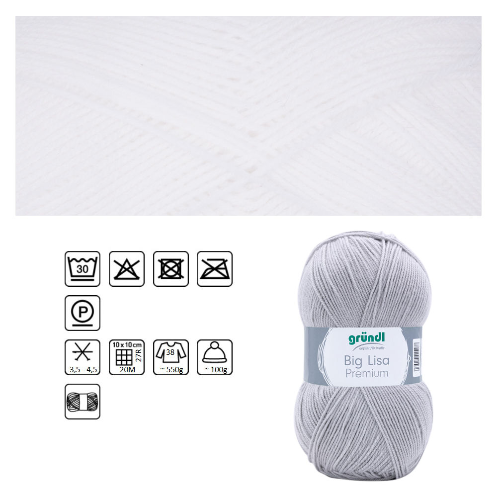 Strickgarn BIG Lisa Premium, 250g, 665m, Oeko-Tex-Standard, 100% Polyacryl, Farbe 70, Wei